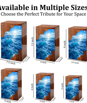 Ocean Wave Wooden Cremation Urn – Wooden Urn for Human Ashes