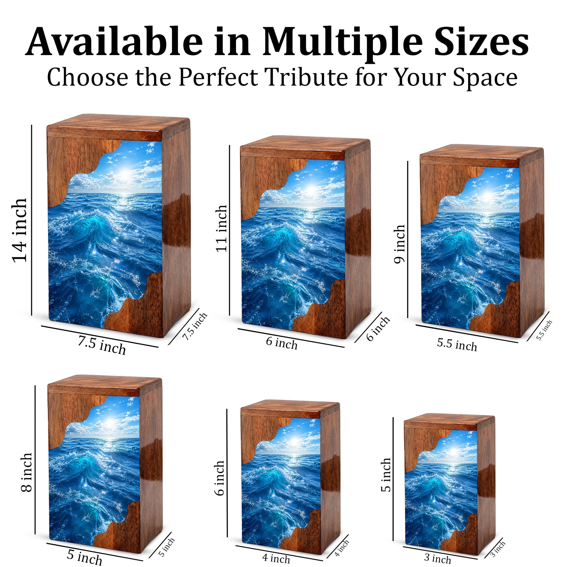 Ocean Wave Wooden Cremation Urn – Wooden Urn for Human Ashes