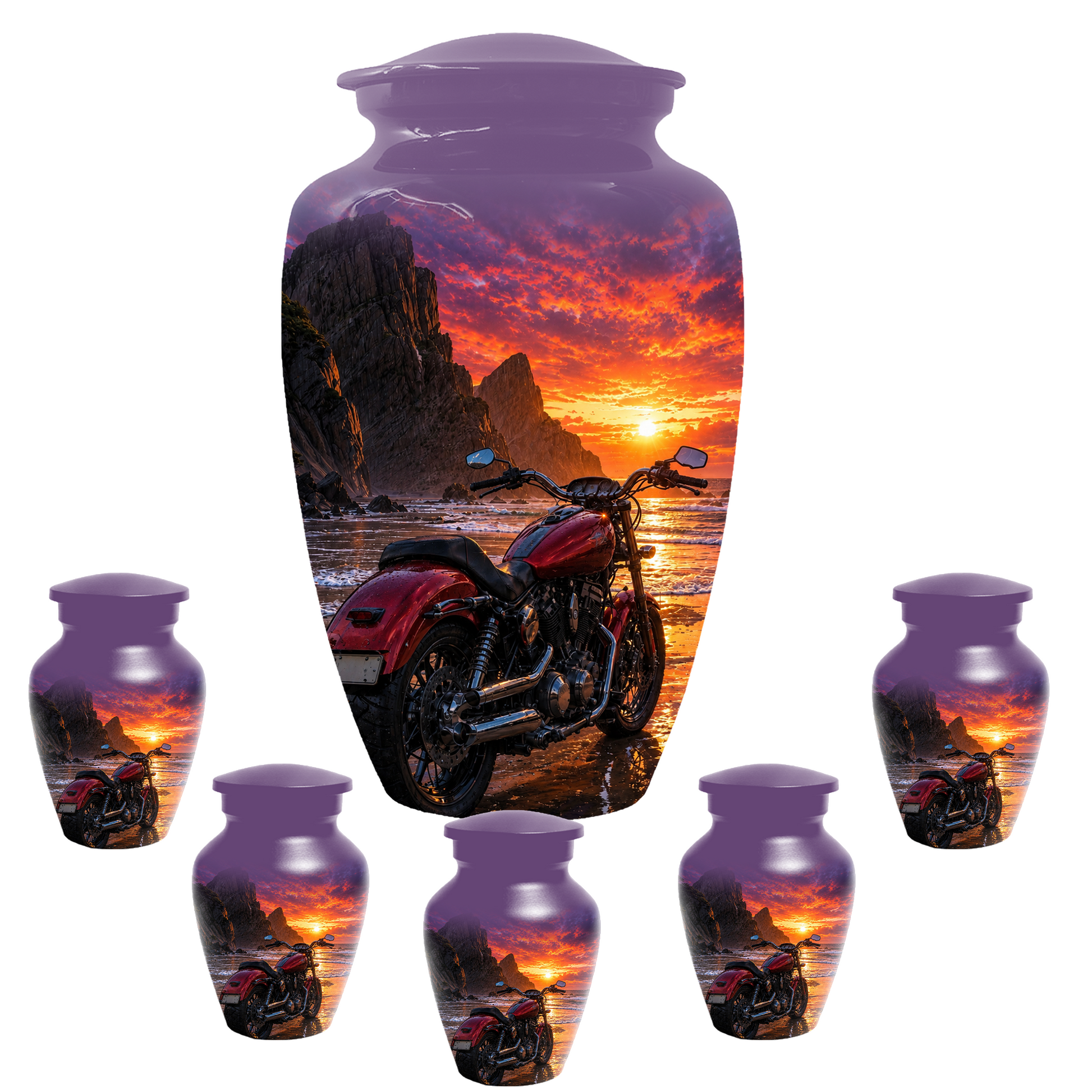 Motorcycle Urn for Dad Ashes -Beach Sunset Memorial Keepsake Urns for Men