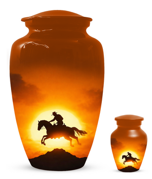 Western Cowboy Cremation Urn for Dad | Horse Memorial Urn for Human Ashes