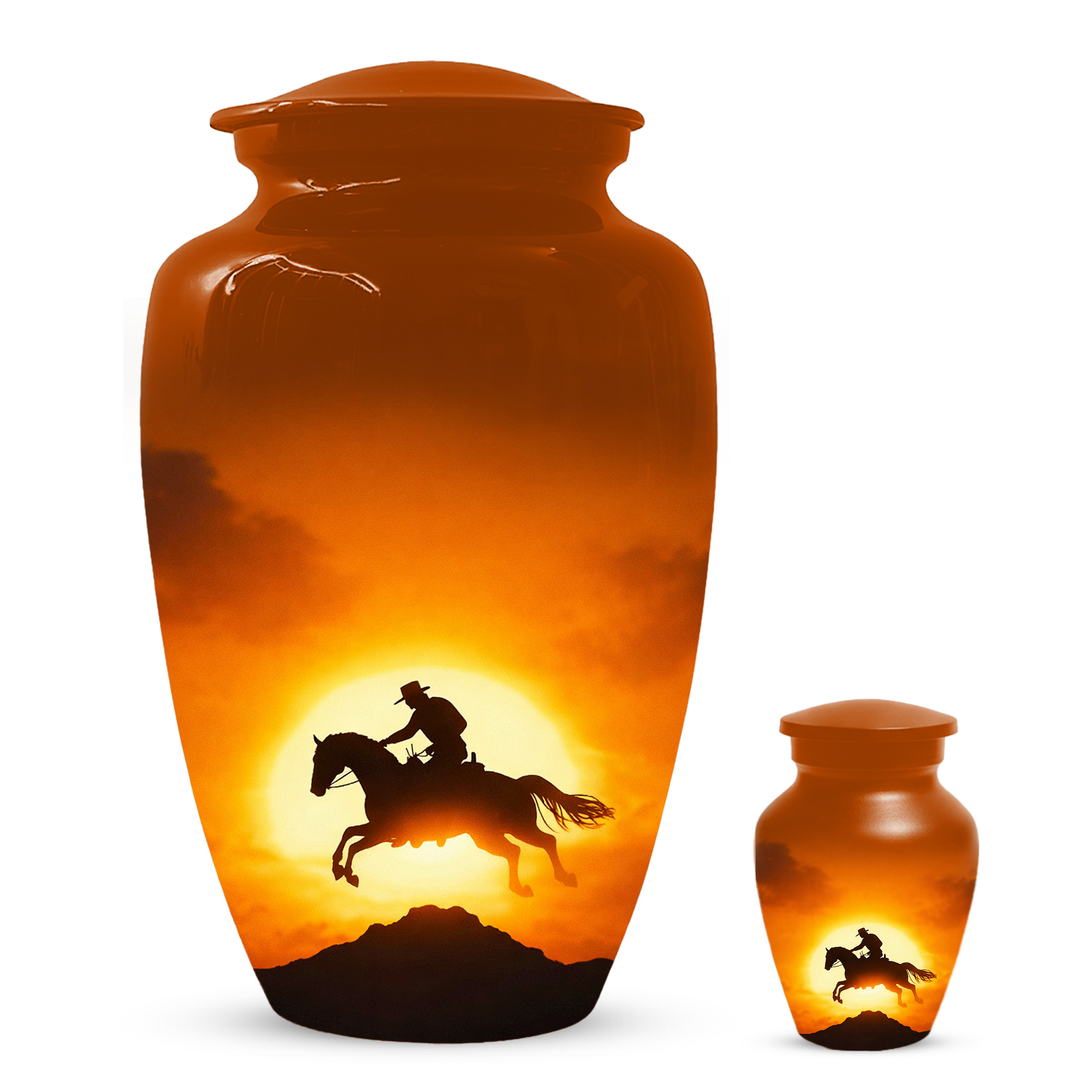 Western Cowboy Cremation Urn for Dad | Horse Memorial Urn for Human Ashes