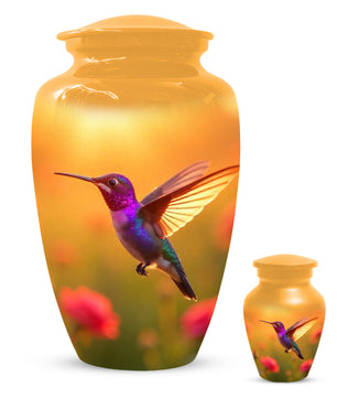 Golden Hummingbird Sunset Adult Urn for Human Ashes | Elegant Adult Cremation Urn