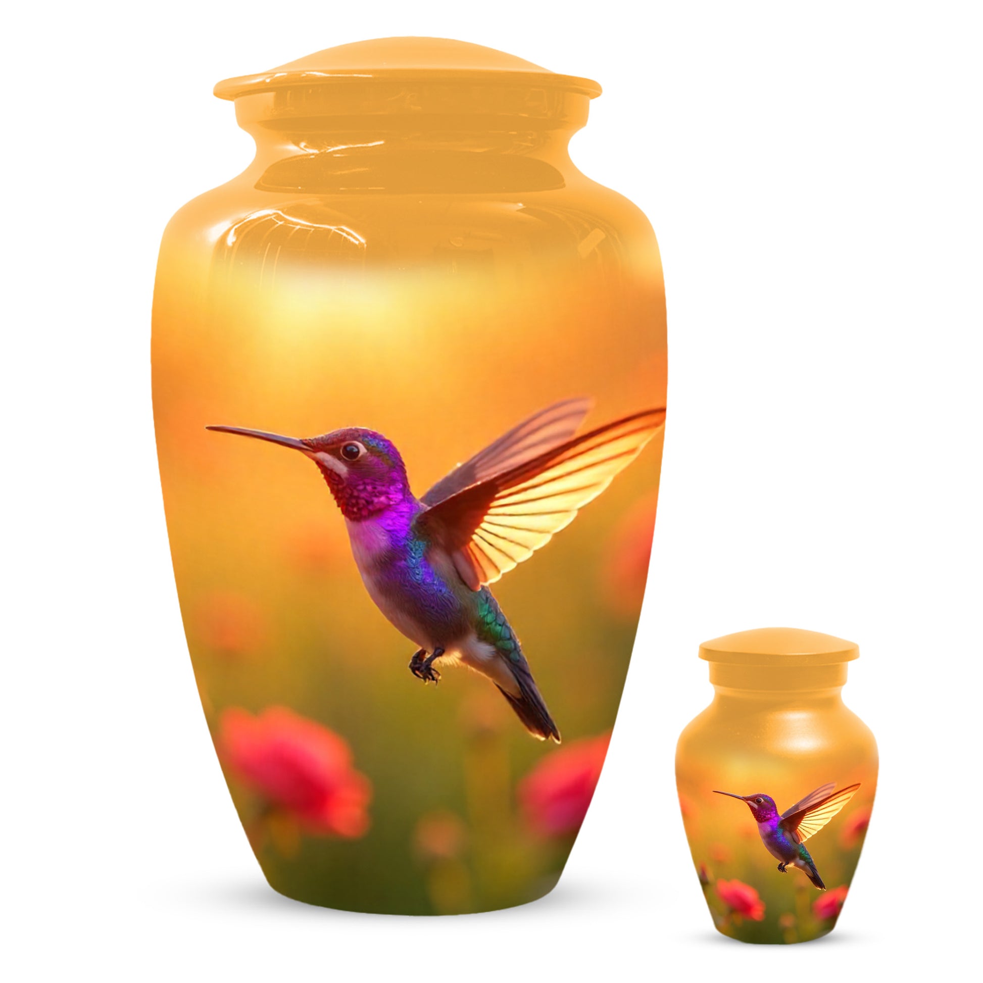 Golden Hummingbird Sunset Adult Urn for Human Ashes | Elegant Adult Cremation Urn