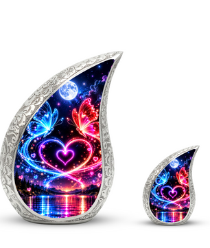 Heart Butterfly Urn for Human Ashes, Adult Cremation Urn with Glowing Butterflies