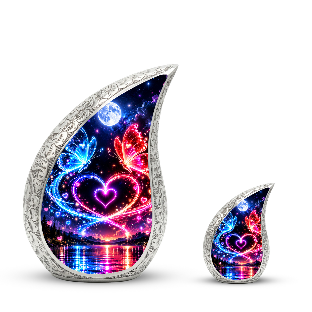 Heart Butterfly Urn for Human Ashes, Adult Cremation Urn with Glowing Butterflies