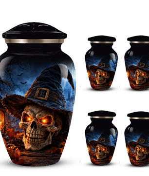 Halloween Skull Adult Urn for Ashes – Gothic Witch Hat Cremation Urn for Adults