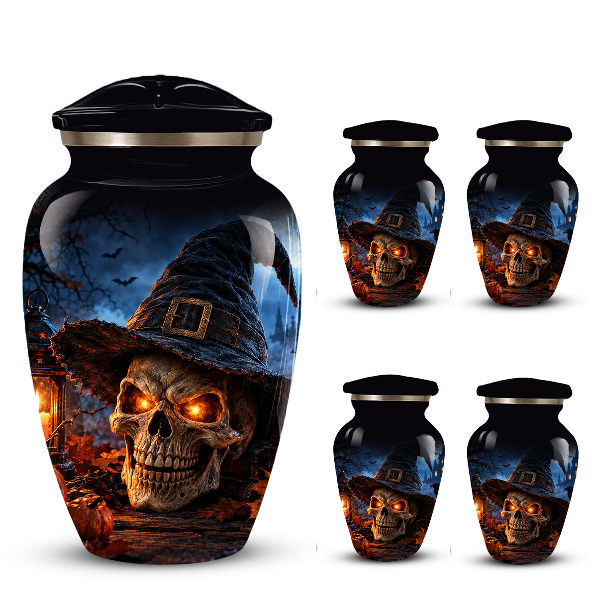 Halloween Skull Adult Urn for Ashes – Gothic Witch Hat Cremation Urn for Adults