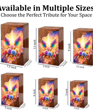 Angel Wings Wooden Cremation Urn – Heavenly Memorial Urn for Human Ashes