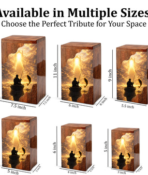 Fishing in Heaven Wooden Cremation Urn – Personalized Memorial Urn for Human Ashes