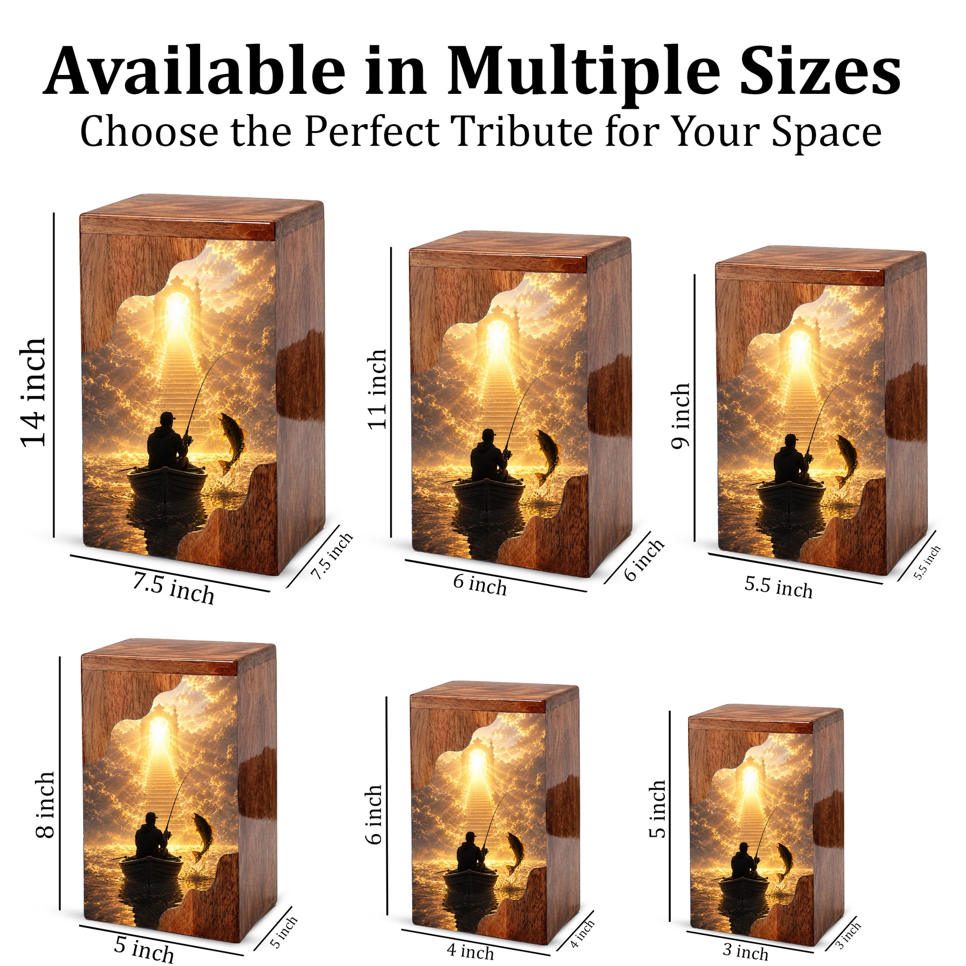Fishing in Heaven Wooden Cremation Urn – Personalized Memorial Urn for Human Ashes