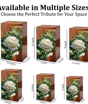 White Rose Wooden Cremation Urn – Wooden Urn for Human Ashes