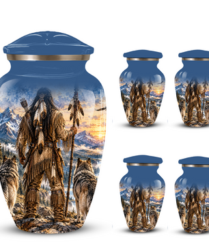 Adult Cremation Urn for Ashes | Personalized Adult Urn | Handmade Memorial Urn with Mountain & Wolf Design