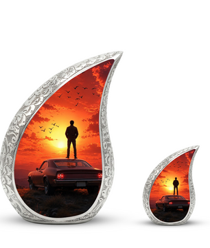 Classic Muscle Car Sunset Urn for Adult Ashes – Vintage Car Memorial Cremation Urn