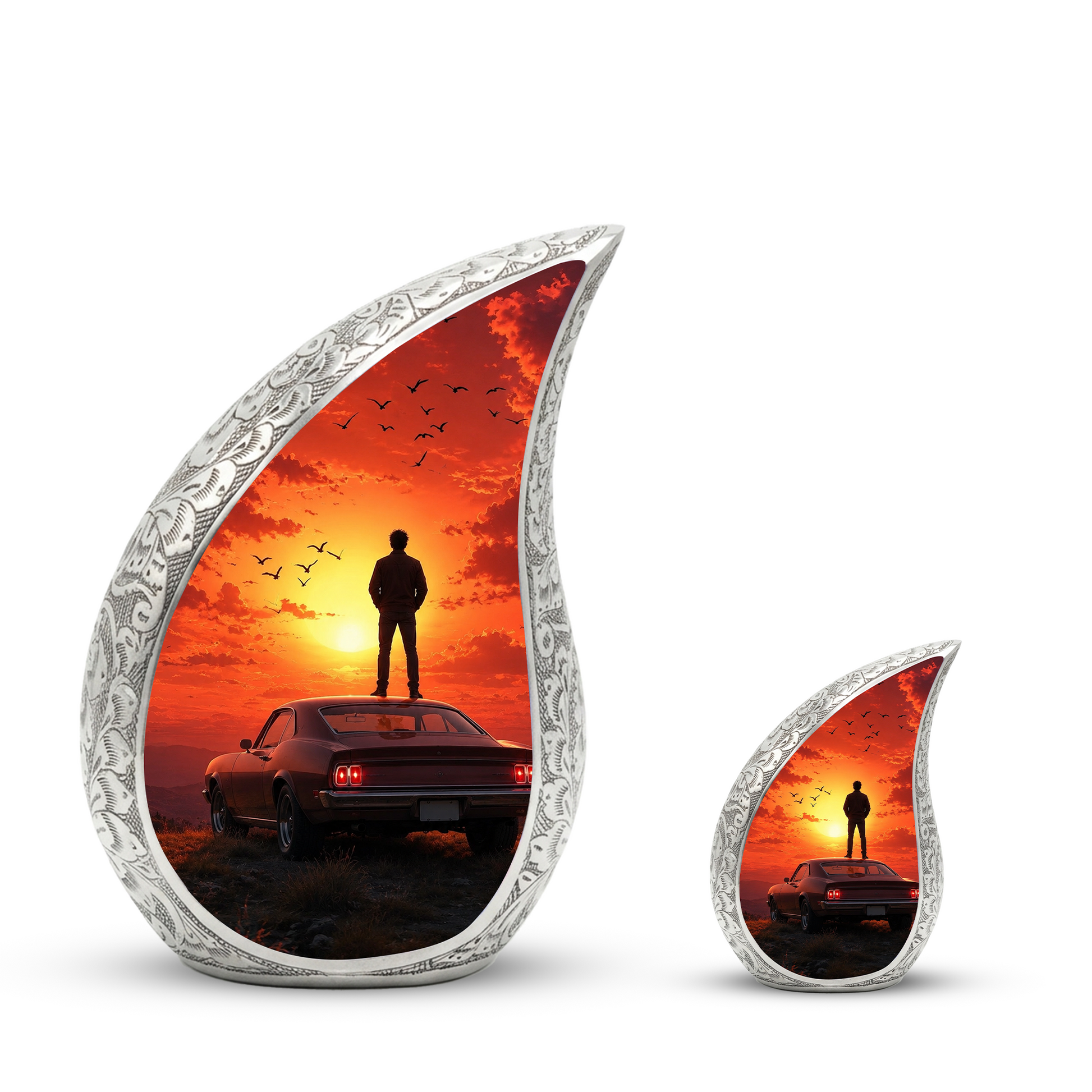 Classic Muscle Car Sunset Urn for Adult Ashes – Vintage Car Memorial Cremation Urn