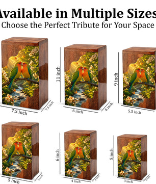 Lovebirds Wooden Cremation Urn – Memorial Urn for Human Ashes