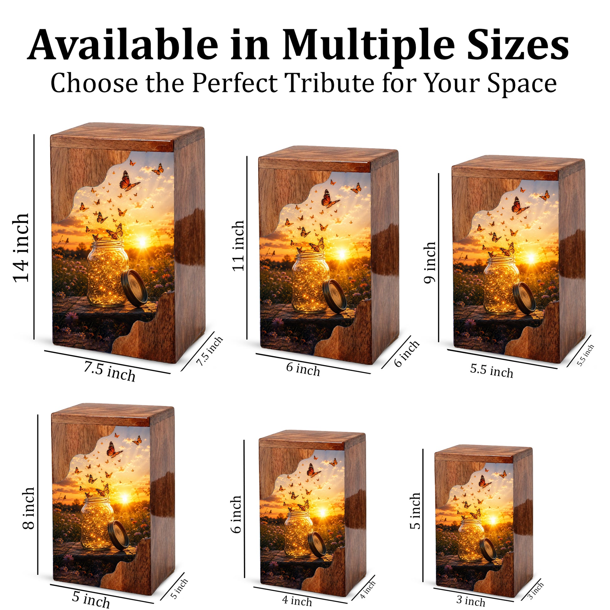 Butterfly Wooden Cremation Urn – Sunset Memorial Urn for Human Ashes