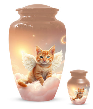 Angel Cat Urn for Ashes - Personalized Pet Memorial | Custom Metal Cremation Urn