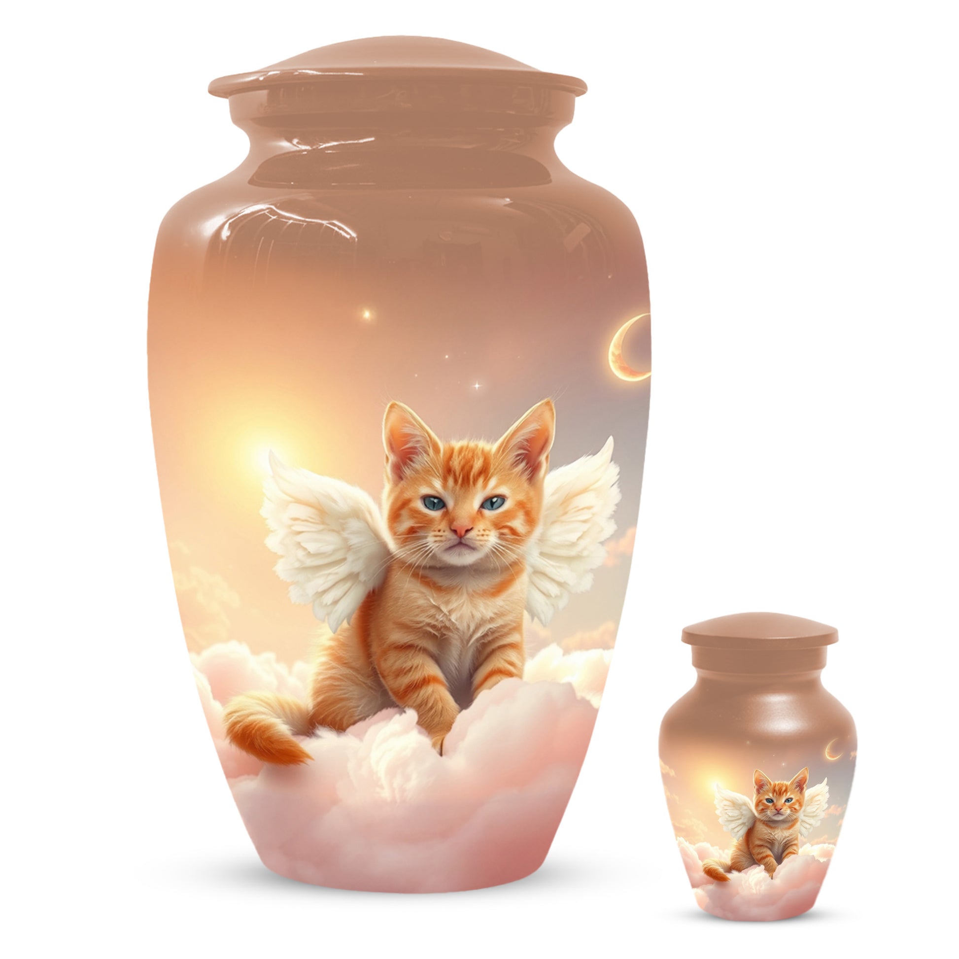 Angel Cat Urn for Ashes - Personalized Pet Memorial | Custom Metal Cremation Urn