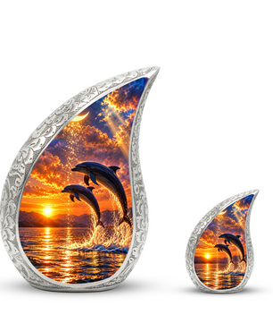 Dolphin Cremation Urn for Mom -  Ocean Sunset Memorial Keepsake Urns