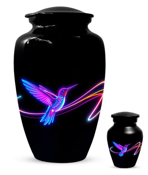 Personalized Neon Hummingbird Urn for Ashes – Modern Custom Adult Cremation Urn,