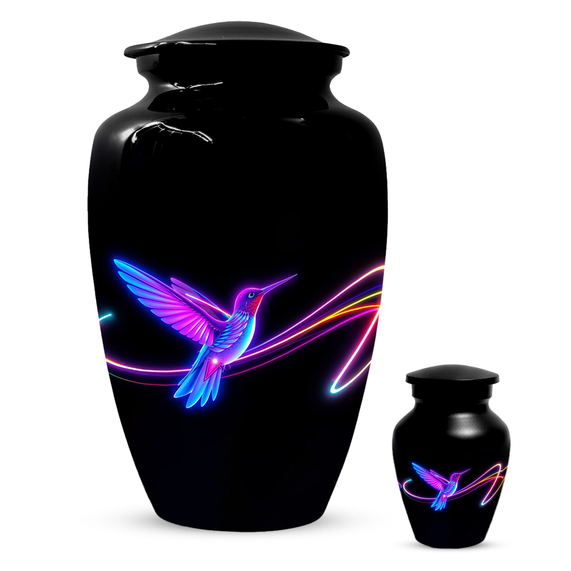 Personalized Neon Hummingbird Urn for Ashes – Modern Custom Adult Cremation Urn,