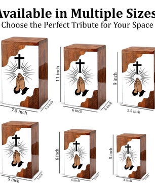 Cross Wooden Cremation Urn – Prayer Cross Memorial Wooden Urn for Human Ashes