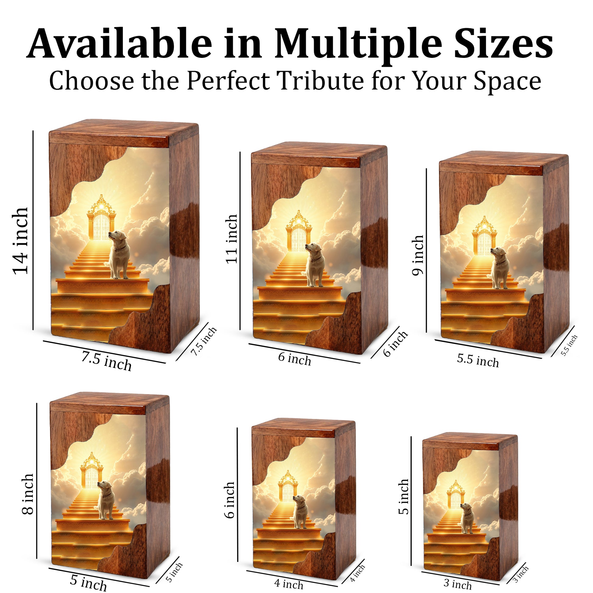 Dog Wooden Cremation Urn – Custom Pet Memorial Urn with Heavenly Dog