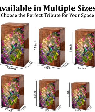 Hummingbird Wooden Cremation Urn for Mom | Handcrafted Floral Memorial Urn for Human Ashes