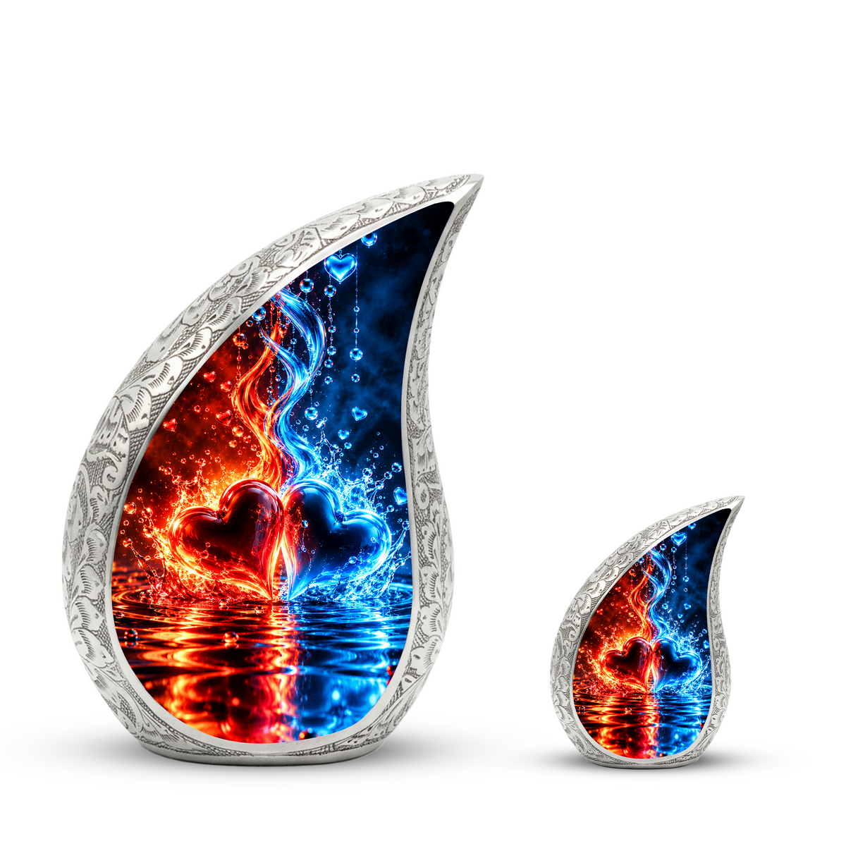 Heart Urn for Ashes, Red and Blue Hearts Aluminum Cremation Urn