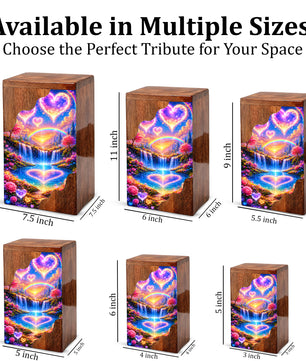 Heart Heaven Wooden Cremation Urn – Rainbow Waterfall Memorial Urn