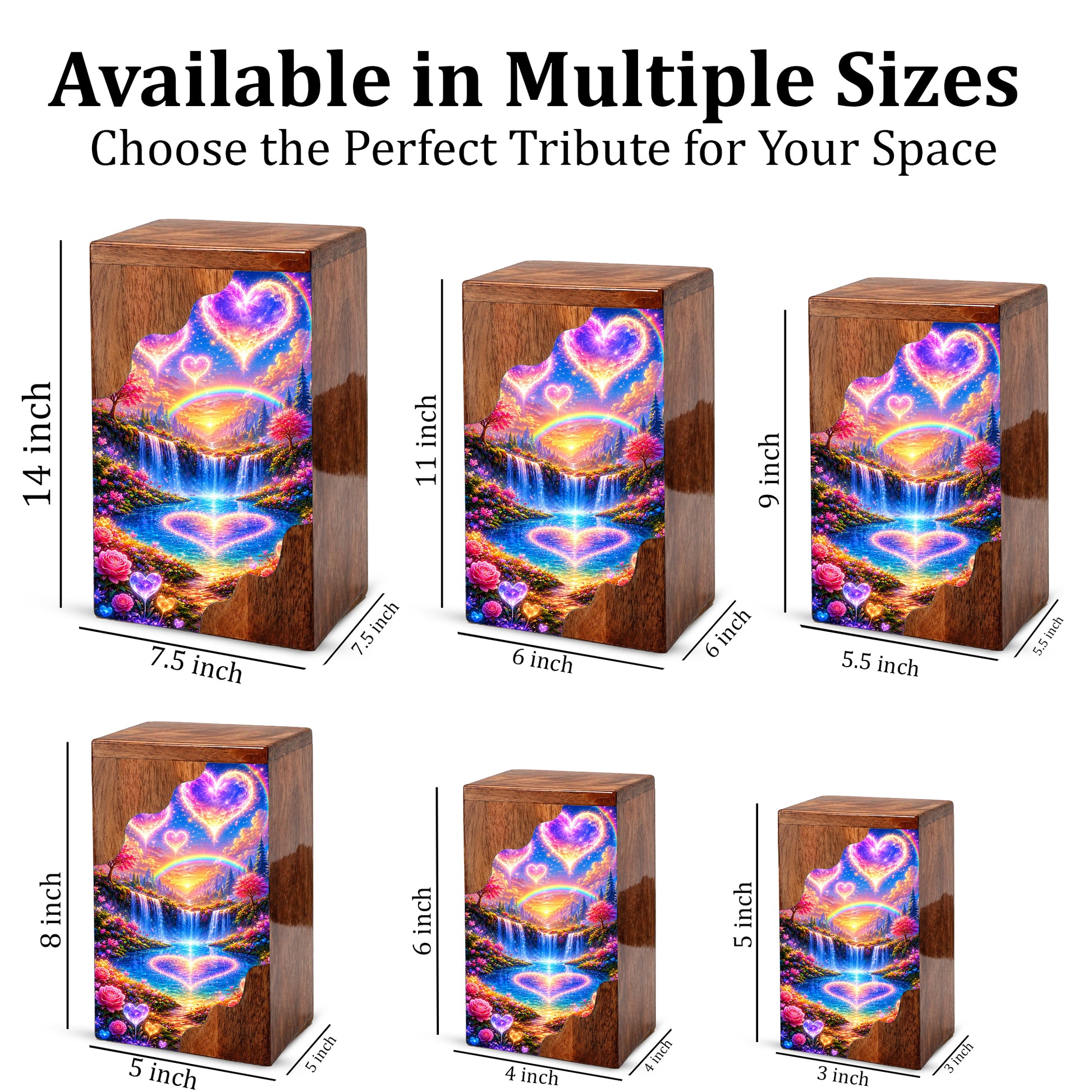 Heart Heaven Wooden Cremation Urn – Rainbow Waterfall Memorial Urn
