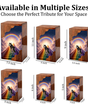 Personalized Husky Dog Urn for Ashes, Rainbow Bridge Wooden Cremation Urn