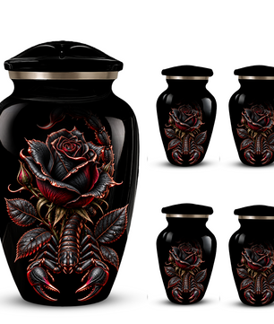 Black Rose & Scorpion Cremation Urn – Gothic Adult Memorial Urn for Ashes