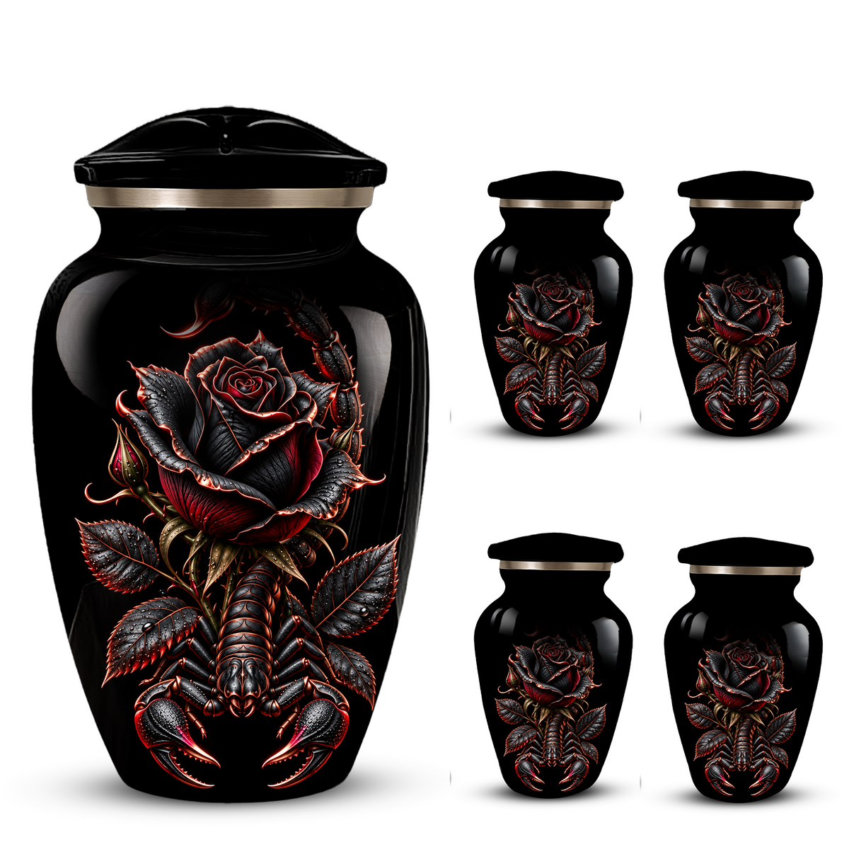 Black Rose & Scorpion Cremation Urn – Gothic Adult Memorial Urn for Ashes