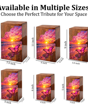 Butterfly Wooden Cremation Urn – Sunset Beach Memorial Urn for Ashes