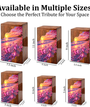 Pink Butterfly Beach Wooden Cremation Urn – Wooden Urn for Human Ashes