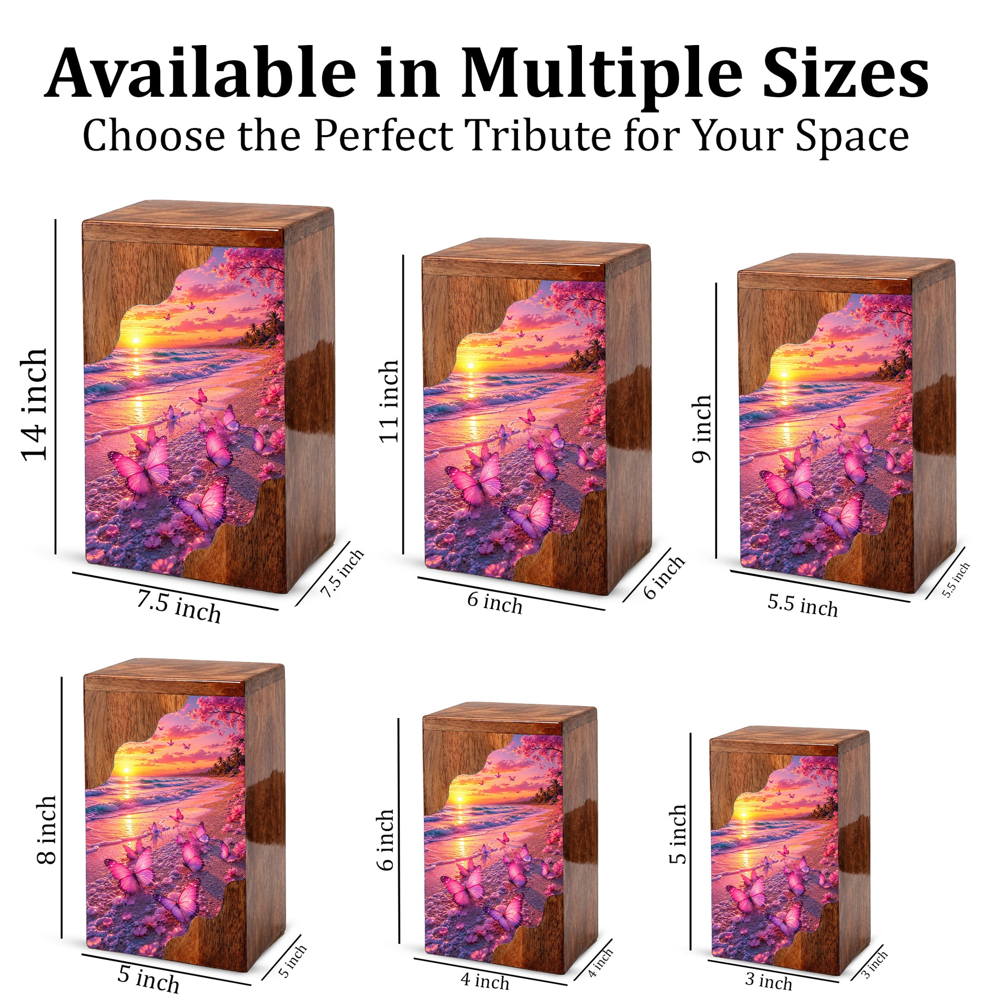 Pink Butterfly Beach Wooden Cremation Urn – Wooden Urn for Human Ashes