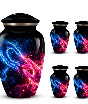 Cosmic Hands Cremation Urn for Adult Ashes, Blue and Pink Galaxy Memorial Urn, Personalized Funeral Urn for Human Ashes, Celestial Keepsake