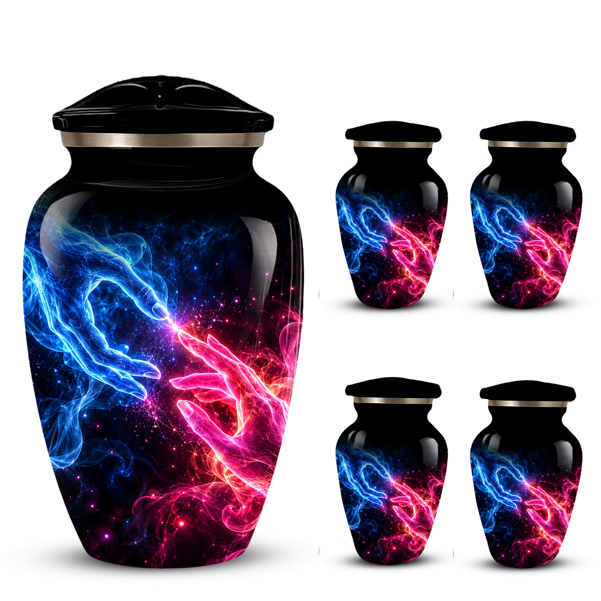 Cosmic Hands Cremation Urn for Adult Ashes, Blue and Pink Galaxy Memorial Urn, Personalized Funeral Urn for Human Ashes, Celestial Keepsake