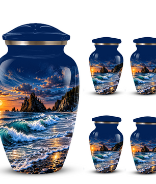 Personalized Adult Cremation Urn for Ashes, Custom Memorial Urn, Ocean Waves and Sunset Design