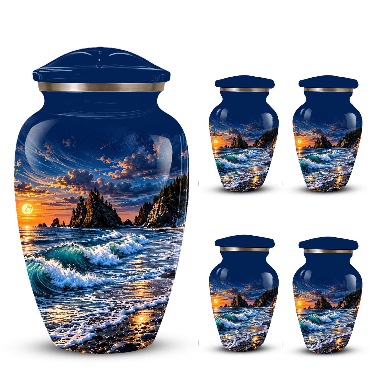 Personalized Adult Cremation Urn for Ashes, Custom Memorial Urn, Ocean Waves and Sunset Design
