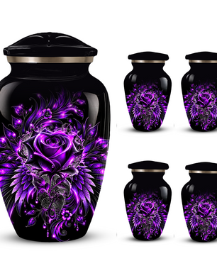 Purple Rose Adult Urn for Ashes – Gothic Floral Design Black Cremation Urn for Adults