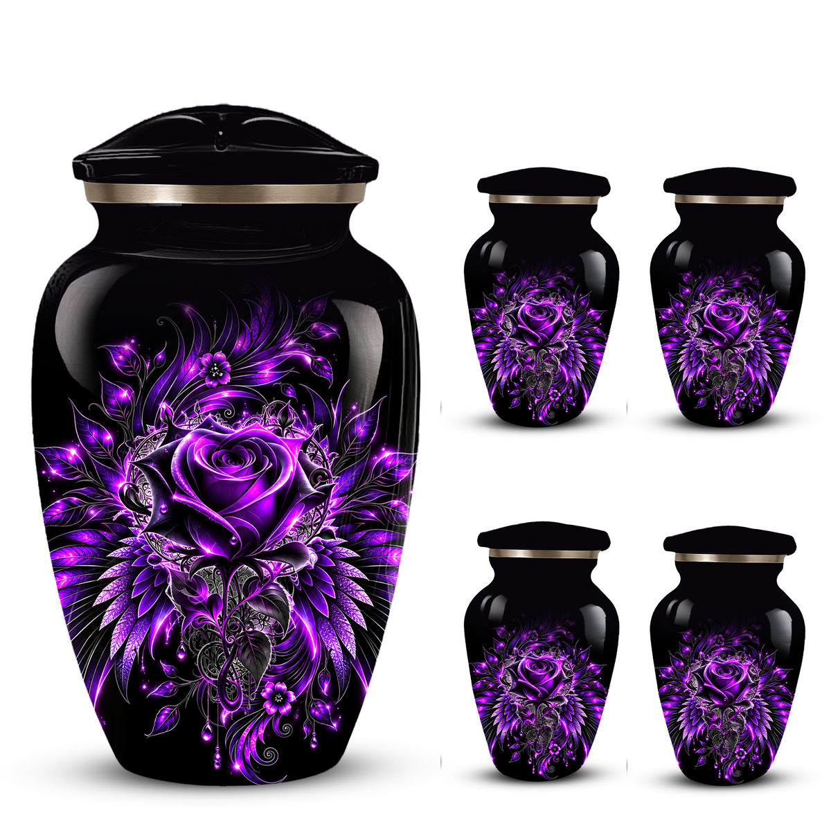 Purple Rose Adult Urn for Ashes – Gothic Floral Design Black Cremation Urn for Adults