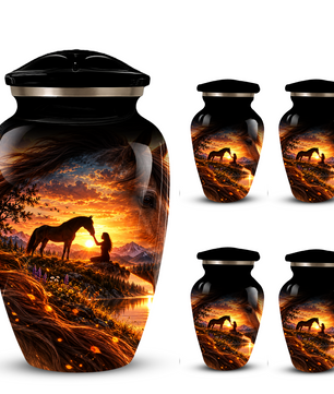 Personalized Adult Cremation Urn for Ashes, Custom Memorial Urn, Horse Sunset Artwork, Adult Urn