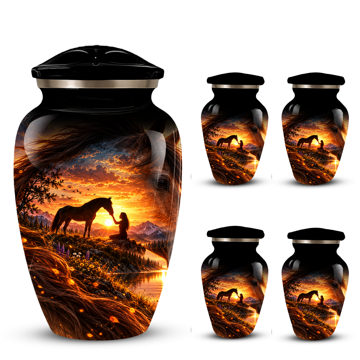 Personalized Adult Cremation Urn for Ashes, Custom Memorial Urn, Horse Sunset Artwork, Adult Urn