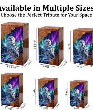 Snowy Owl Wooden Cremation Urn – Aurora Memorial Urn | Wooden Urn for Human Ashes