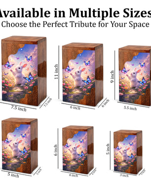 Wooden Cremation Urn – Rabbit Memorial Urn | Butterfly Garden Wooden Urn for Human Ashes