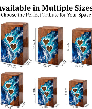 Ocean Heart Wooden Cremation Urn – Wooden Urn for Human Ashes