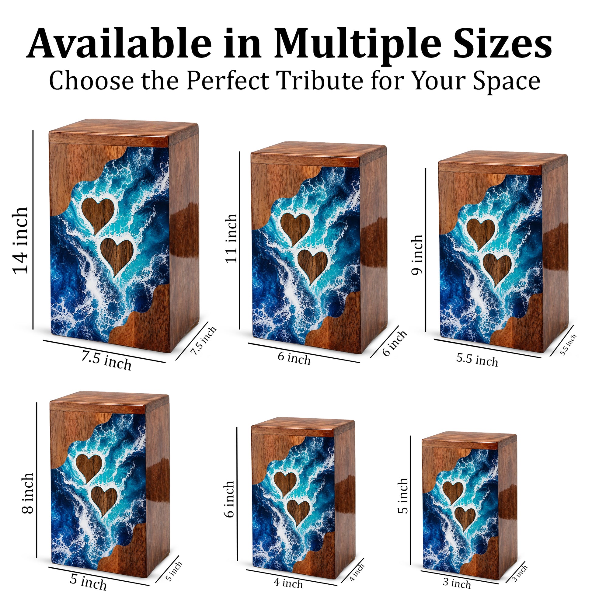 Ocean Heart Wooden Cremation Urn – Wooden Urn for Human Ashes