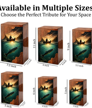Personalized Wooden Cremation Urn – Fishing Memorial Urn | Gone Fishing Wooden Urn for Dad